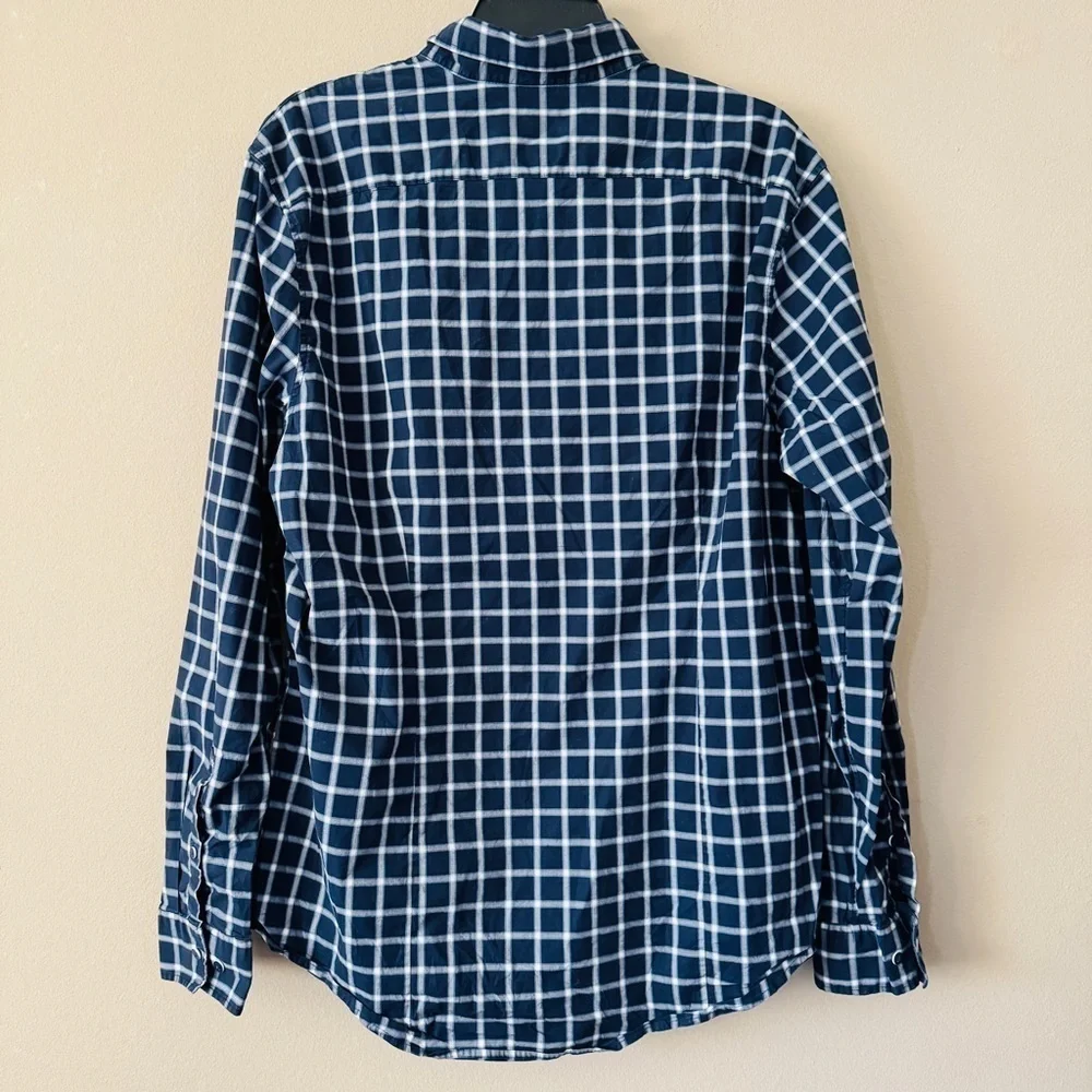 Michael Kors Men's Navy White Plaid Checker Button Down Shirt Size XL